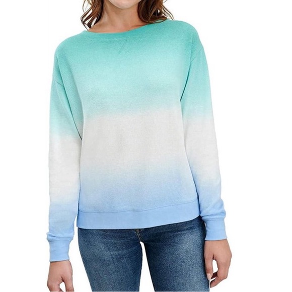 Splendid Sweaters - NWOT Splendid Ombre Teal Blue White Longsleeve  Tie Dye Sweater Top Size M